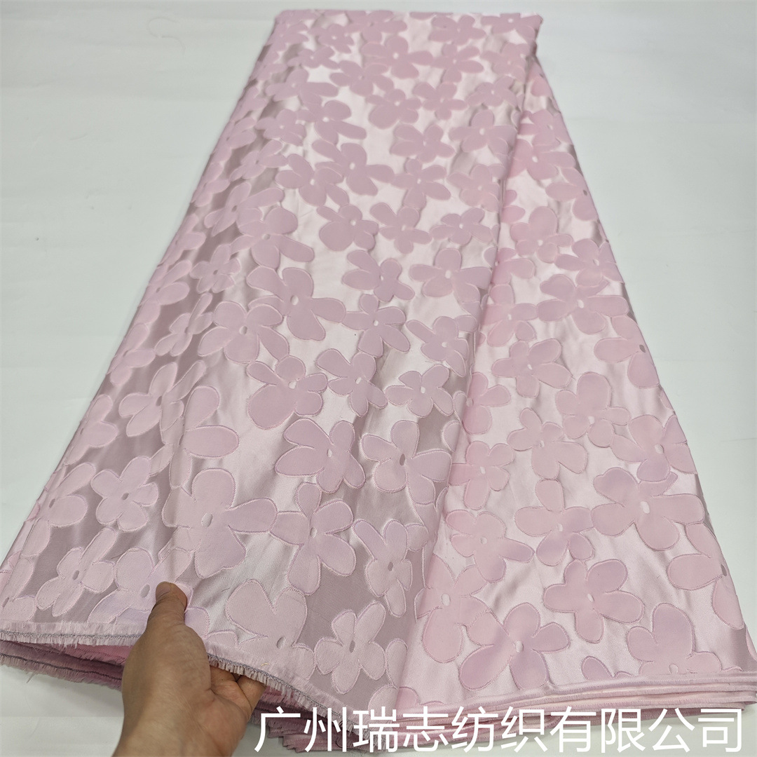 High-grade pink cute flower jacquard fabric three-dimensional gloss dress clothing handmade DIY bag fabric