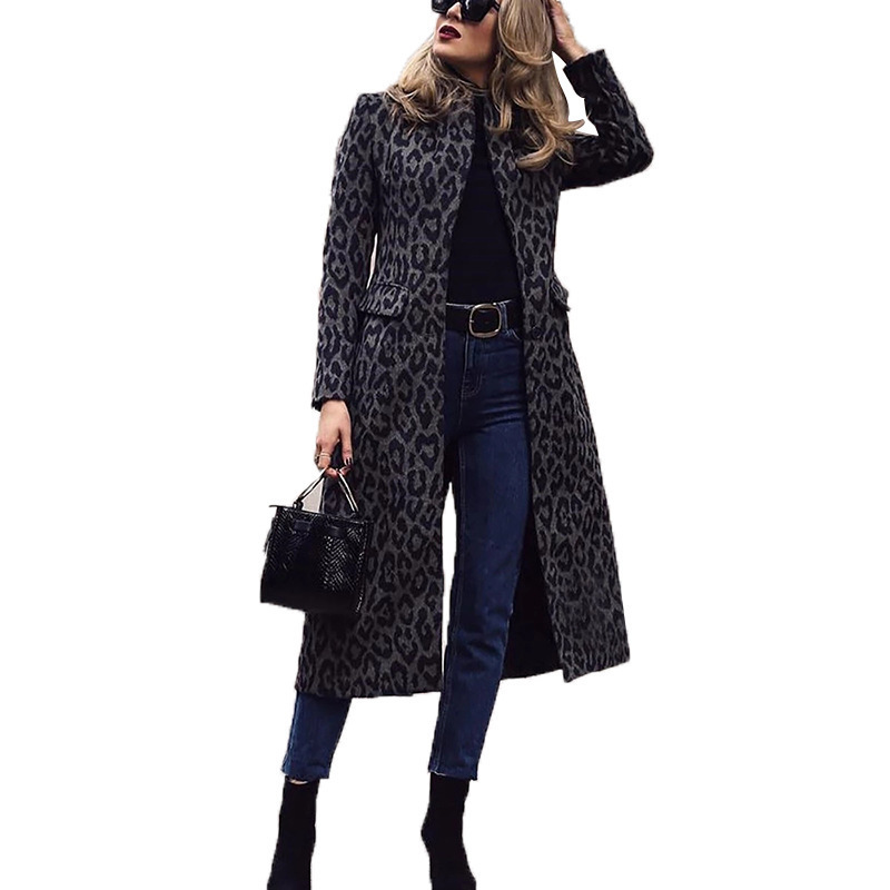 Picture of Street shot Paris Spring womens coat mid-length fashion leopard print black women's windbreaker