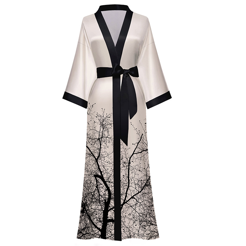 Picture of Yaoting Satin Printed Pajamas for Women Summer Large Size Accessible Luxury Three-Quarter Sleeves Cool Long Nightgown Home Wear Women Wp2669