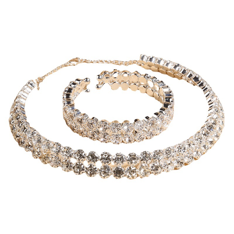 Wedding Jewelry Fashion Crystal Necklace Earrings Bracelet Three-piece Set Rhinestone Claw Chain Diamond Collar Jewelry 6197
