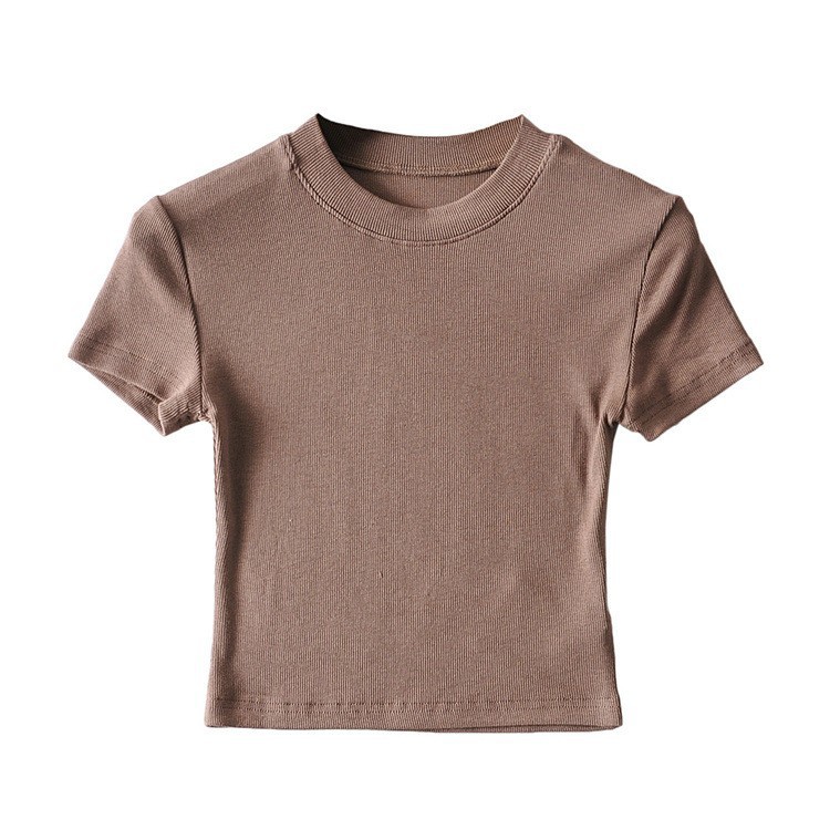 Picture of Summer ins trendy super hot shoulder short-sleeved T-shirt women's slim fit slimming inner base high waist sexy short navel top