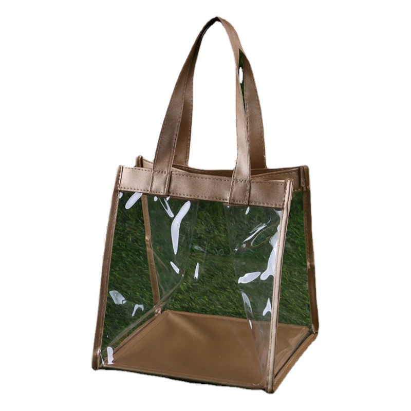 Factory wholesale transparent PVC handbag khaki portable packaging bag cosmetic jewelry storage bag logo