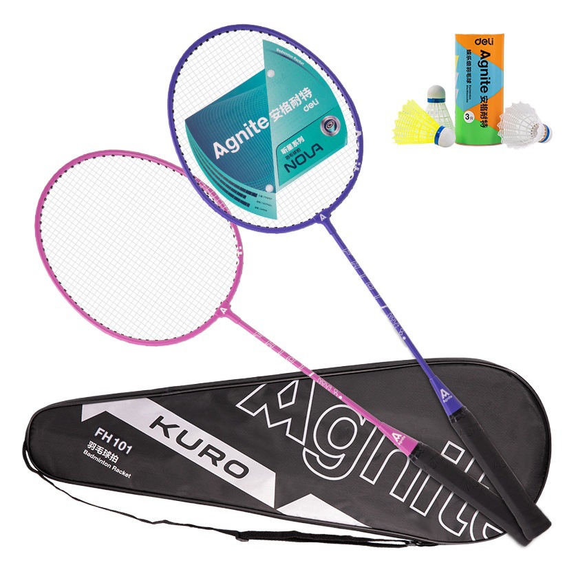 deli deli FH101 angnet badminton racket primary fitness training grade iron split double Racket Racket Set