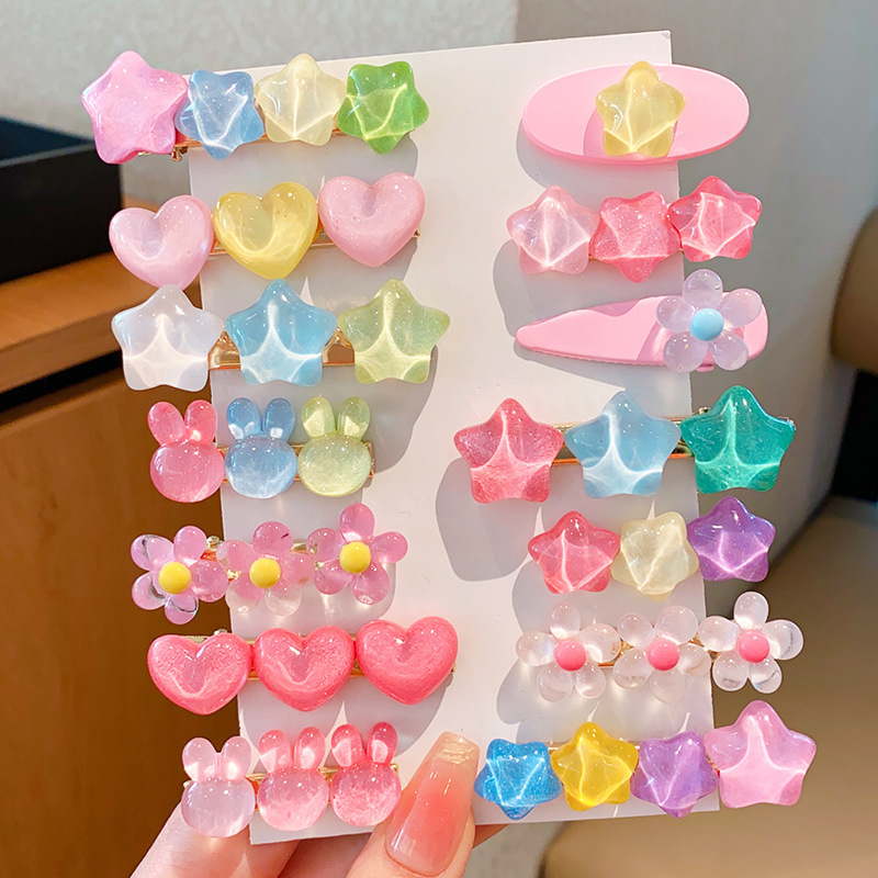 Picture of Children's Hairpin Batch Girl Candy Color Star Love Hairpin Bangs Side Clip Broken Hairpin Baby One-word Clip