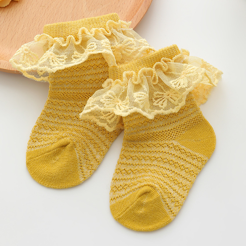 Picture of Girls lace socks summer thin 0-6-12 months baby socks children lace princess socks mesh spring and autumn