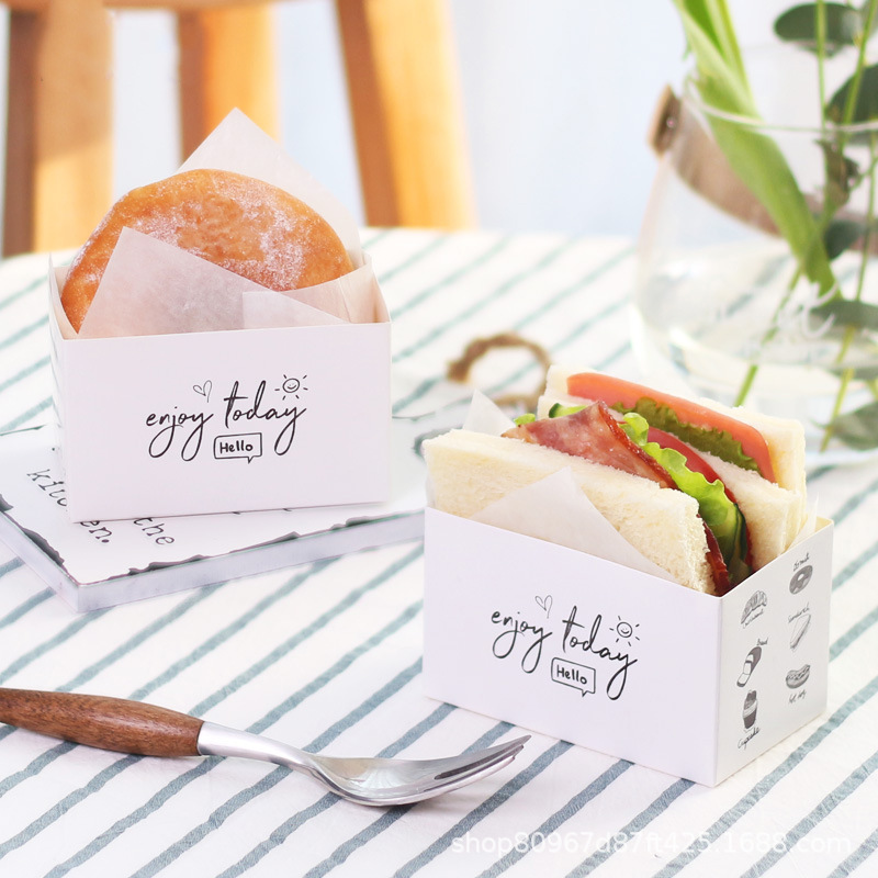 Cyber Red Sandwich Packaging Paper Box Thick Egg Toast Bread Hamburger Baking West Point Paper Holder Packaging Box