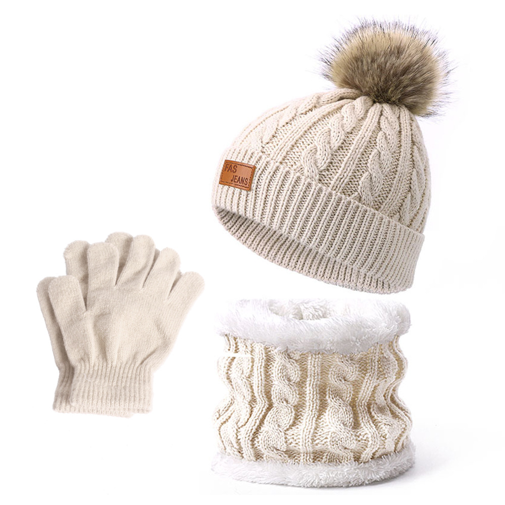 Picture of Winter Children's Neck Hat Two-Piece Pompom Baby Baby Knitted Hat Warm Wool Fleece-Lined Thickened Neck Set