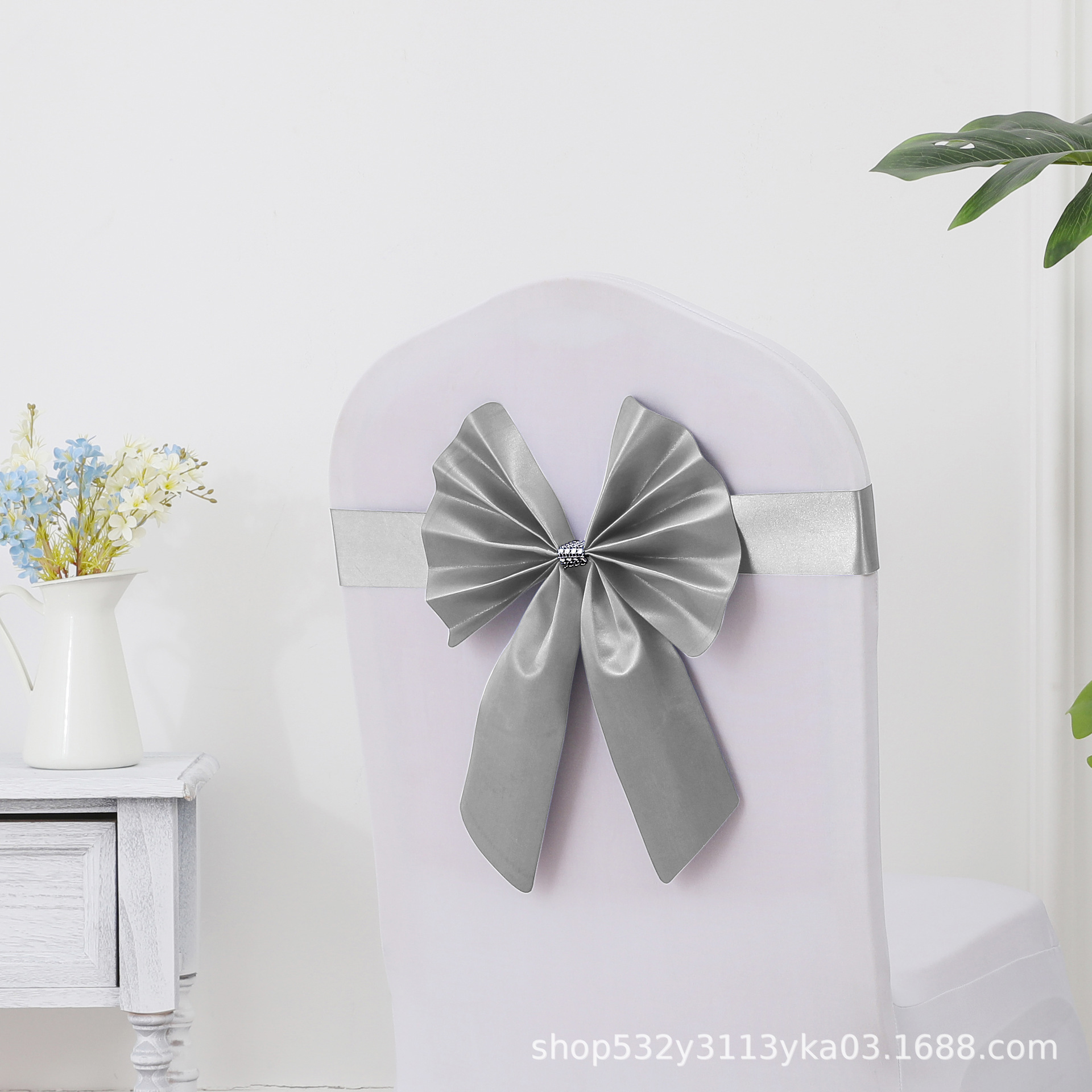 Picture of Chair Back Flower Bow Stretch Free Wedding Wedding Banquet Hotel Hotel Chair Cover Decoration Diswashable Ribbon Ribbon