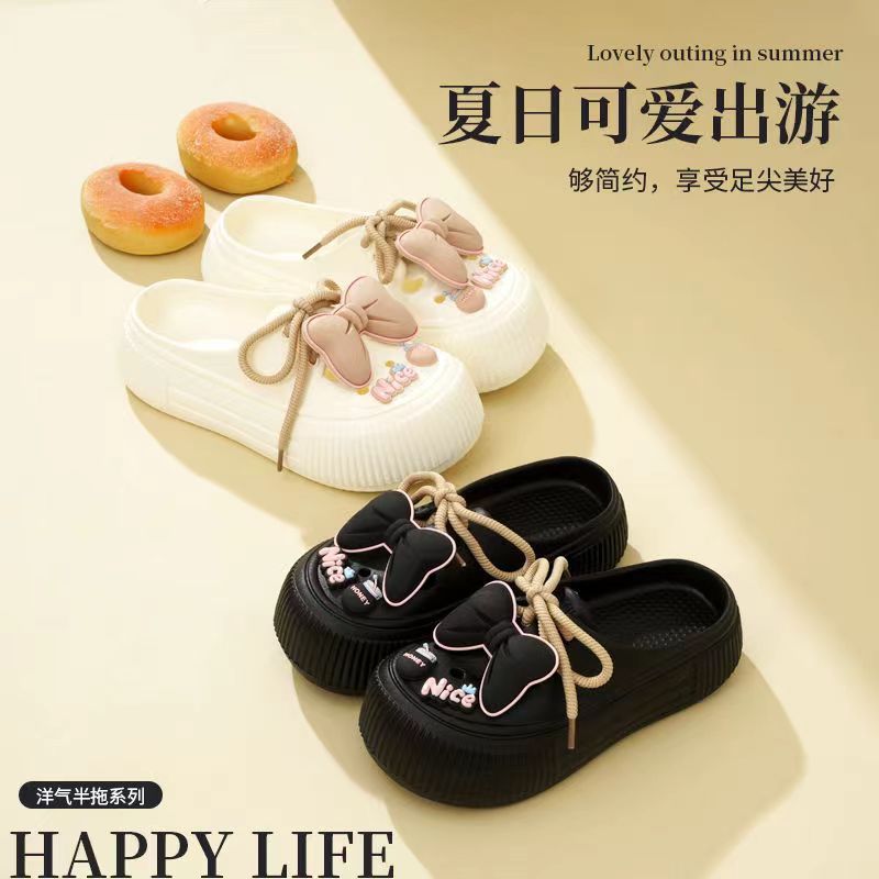 Slippers for Women, Cute Bow-Knot Summer New Fashion Home Non-Slip Thick-Soled Two-Wear Soft-Soled Clogs