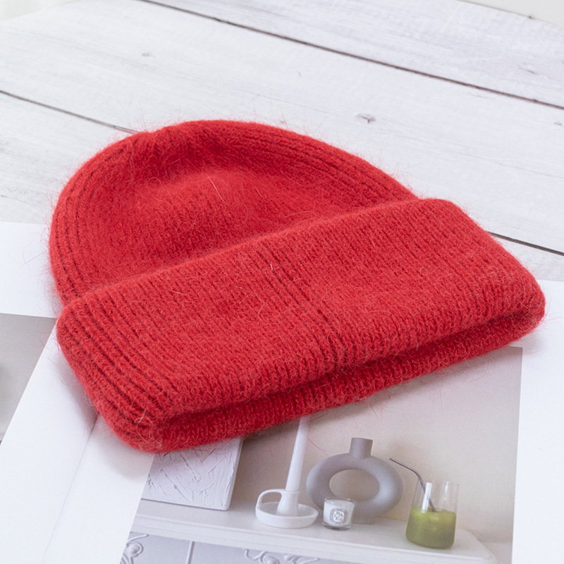 Picture of Korean Winter Knitted Hat with Large Brim for Women, Windproof Pullover Round-Top Adult Rabbit Fur Wool Hat