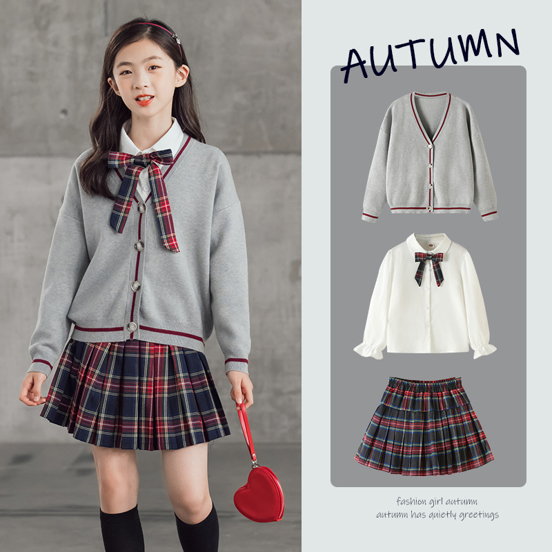 Girl's Autumn suit 2024 New Children's JK Uniform College Dress Pleated Paid Dress Girl's Three-Piece Set