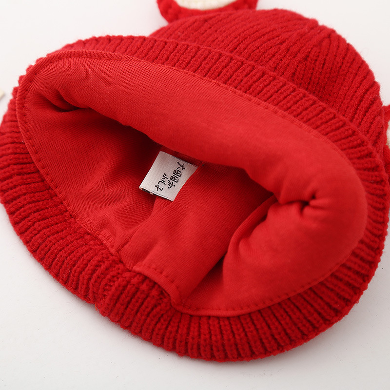 Picture of Blessed Baby Red Festive New Year Baby Ear Wool Hat Winter Knitted Pullover Cap for Boys and Girls