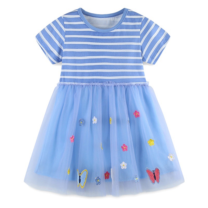 Picture of Summer Girls dress European and American Style Butterfly Flower Embroidered Princess Dress Children's Fashion Striped Veil Dress