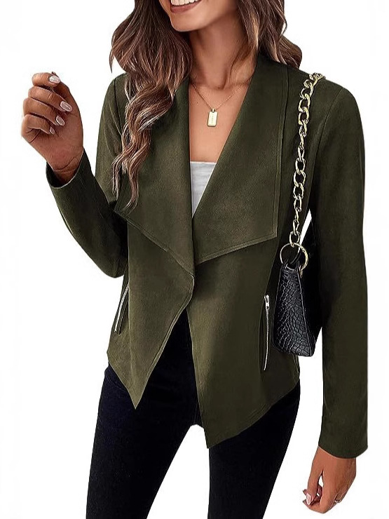 Picture of in stock Amazon 2024 autumn and winter new European and American fashion casual suede short suit zipper pocket coat