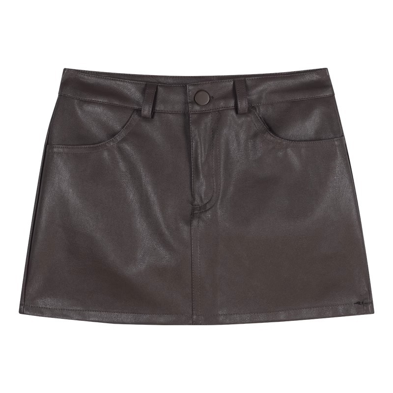 Black PU Leather Skirt High Waist Skirt Women's 2024 Summer New Arrival A- Lined Short Skirt Hip Skirt
