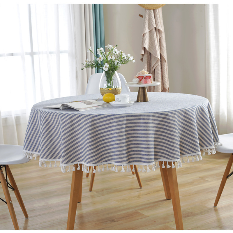 Japanese-Style Ins Simple Cross-Border E-Commerce Hot-Selling Round Table Atmosphere Dining Table with Striped Fabric Round Tablecloth
