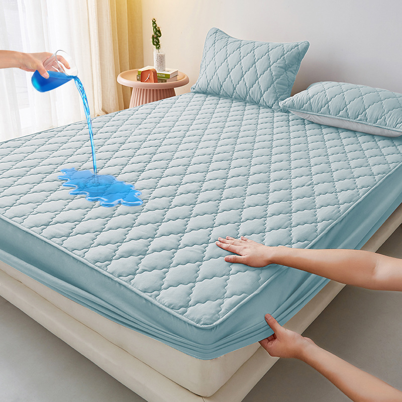 Picture of Class A water-washed cotton-padded waterproof bed hat Simmons mattress anti-slip urine-proof protective cover dust-proof bedspread three-piece set