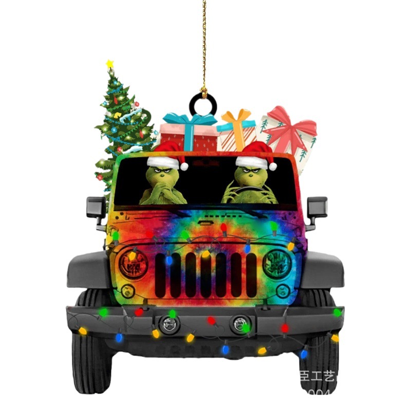 Cross-border New Greenwich Green Hair Monster Car Pendant Acrylic Flat Children's Holiday Christmas Decorations Pendant
