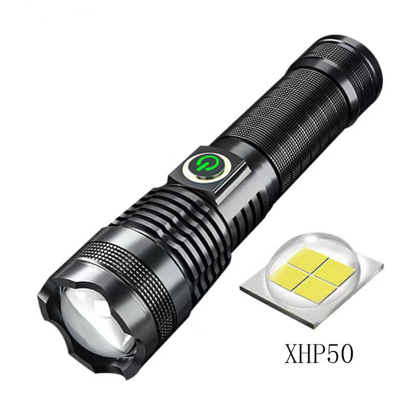 Cross-border new LED bright flashlight USB rechargeable aluminum alloy waterproof zoom XHP50 flashlight