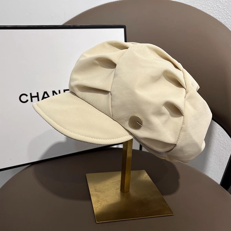 Picture of Showing Face Small Pleated Duck Tongue Beret Spring and Autumn All-match Casual Octagonal Hat Metal Label Soft Hat Street Hat Children's Trendy