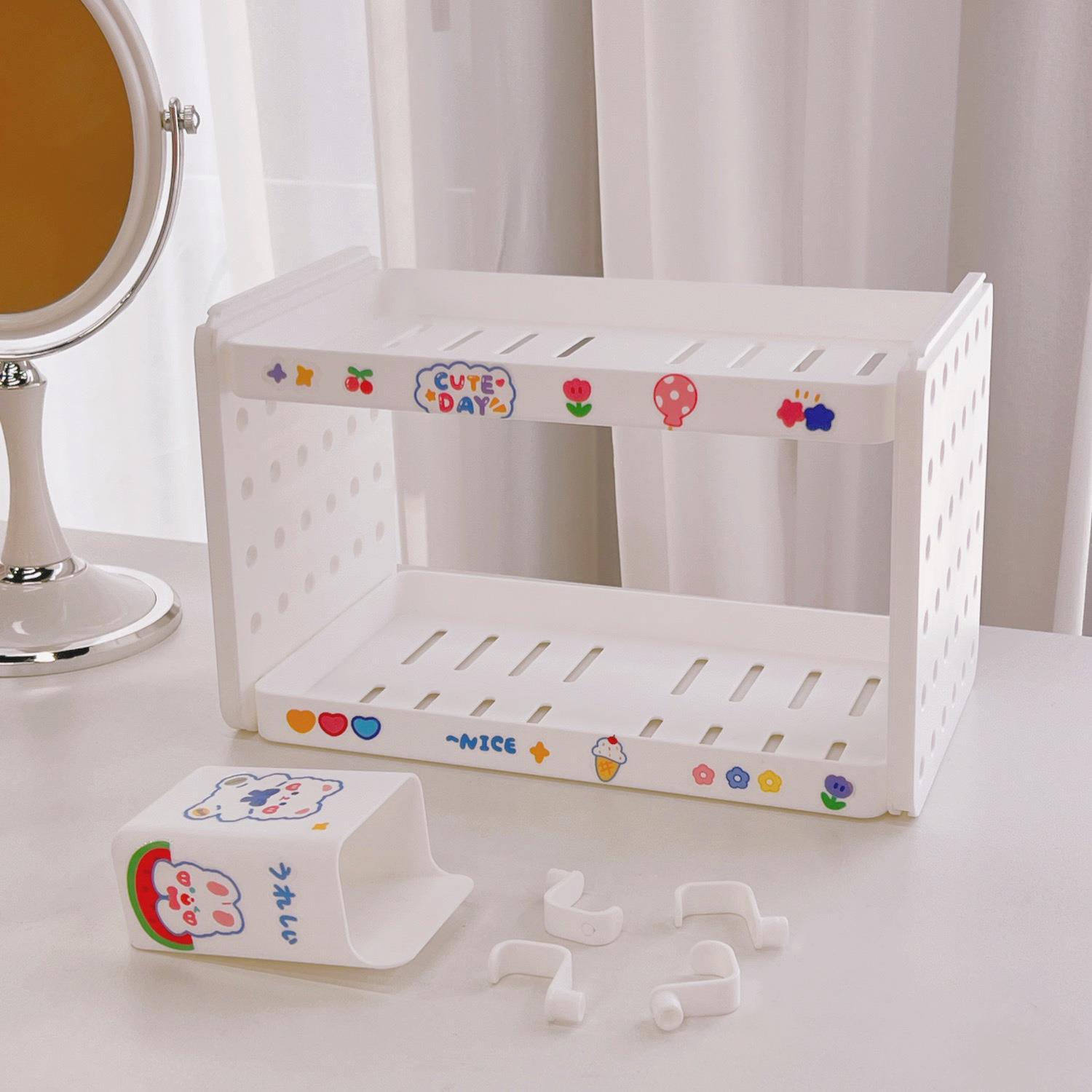 Picture of Tengyi Premium Desktop Double-Layer Storage Rack Non-Print Wind Cave Board Hook Pen Holder Office Storage Finishing Rack