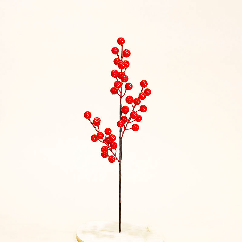 Picture of Artificial Red Holly red fruit Christmas fortune fruit single fork 12 fruit red fruit 1.5 fruit diameter home decoration New Year's Eve flower