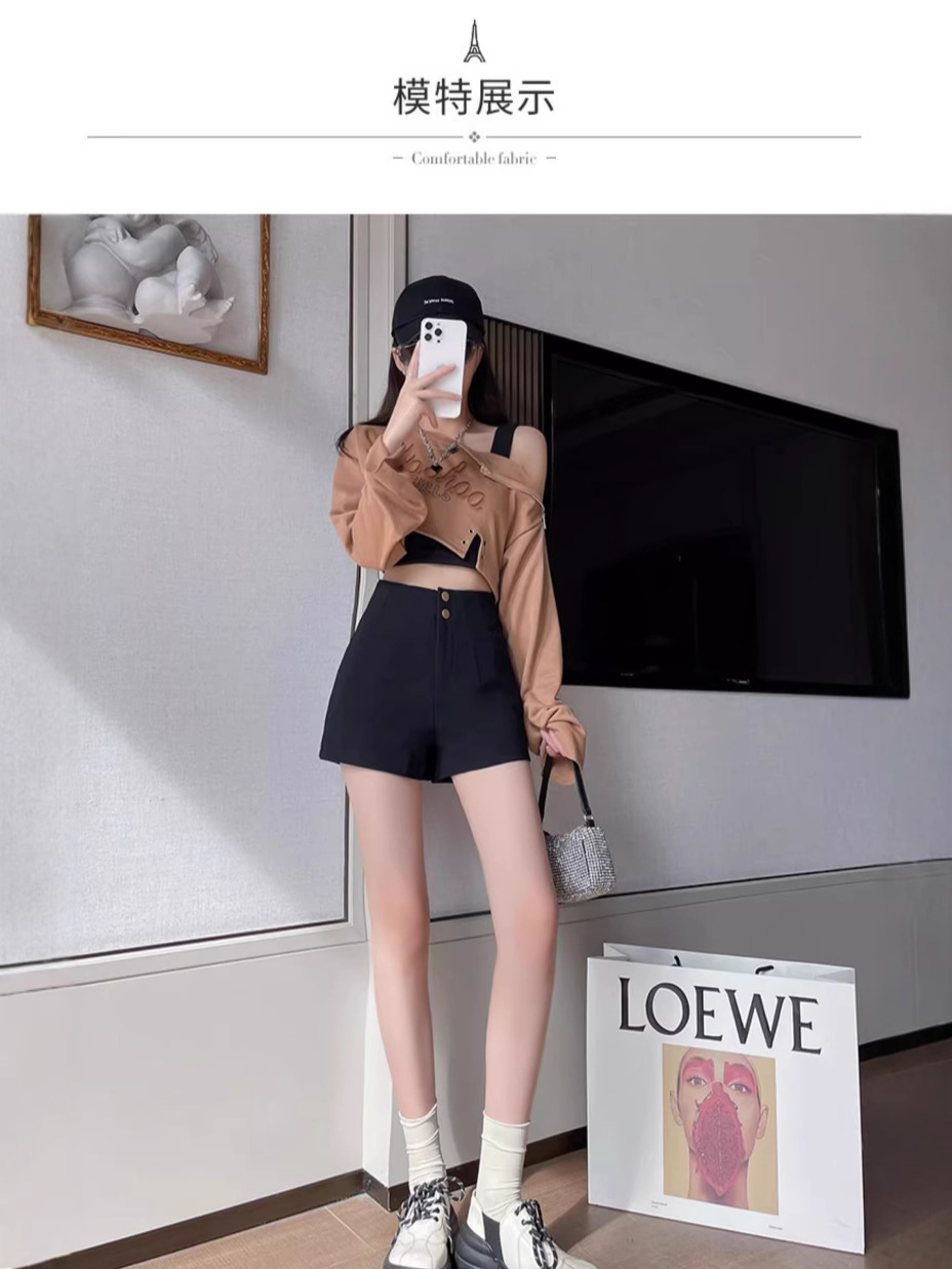 Black Suit Shorts Women's Autumn and Winter 2024 New Style Small High Waist Slimming Loose Casual A- Shaped Wide-Leg Hot Pants