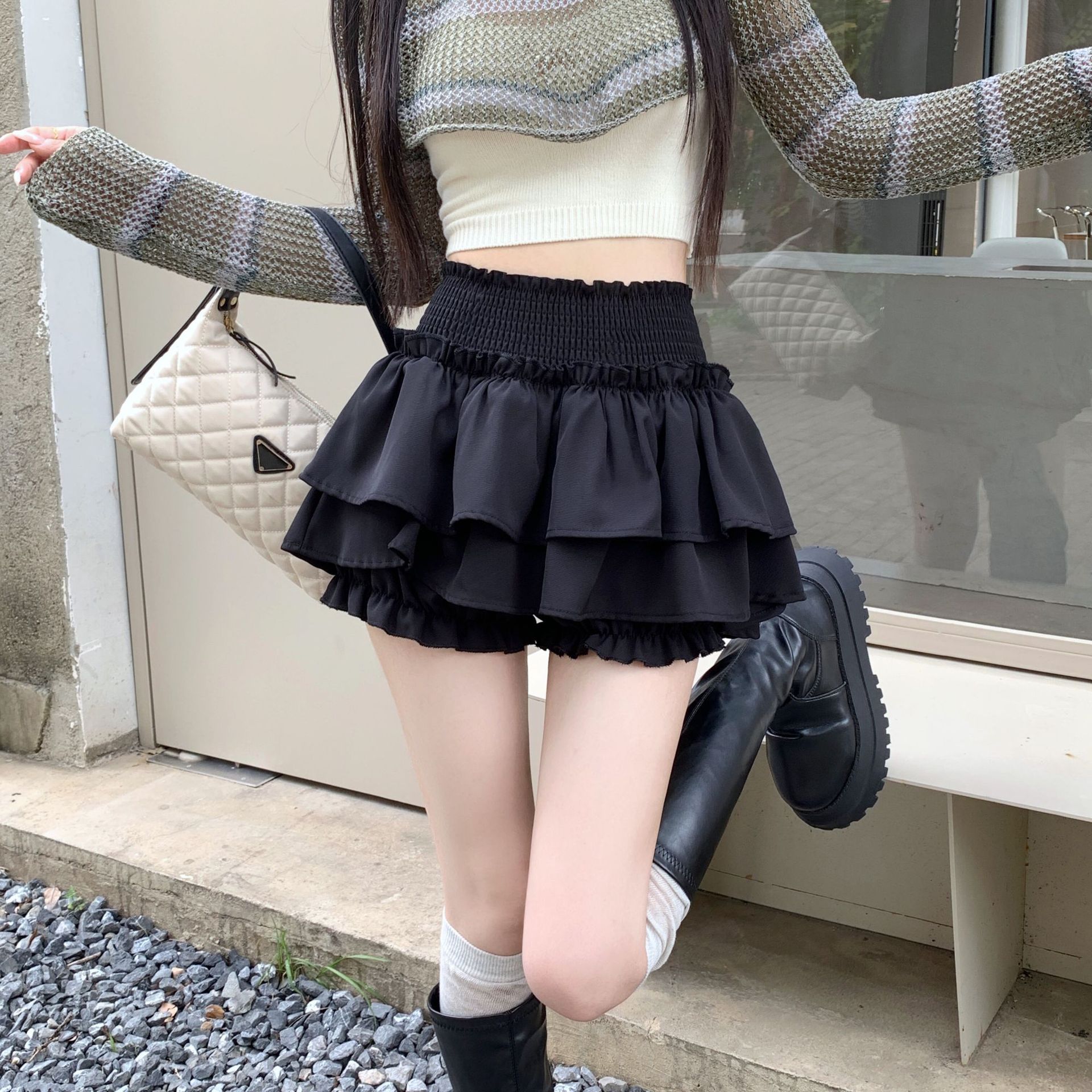 Picture of plus size Ballet Style Skirt Women's Spring and Summer New High Waist Slimming Petite Cake Skirt A- Line Shaggy Short Skirt