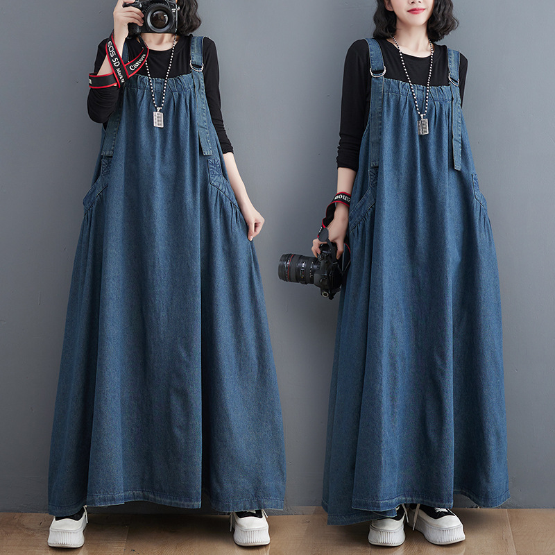 2024 Spring Summer Autumn Long Dress Retro Loose Slimming Denim Strb Dress Long Large Swing dress