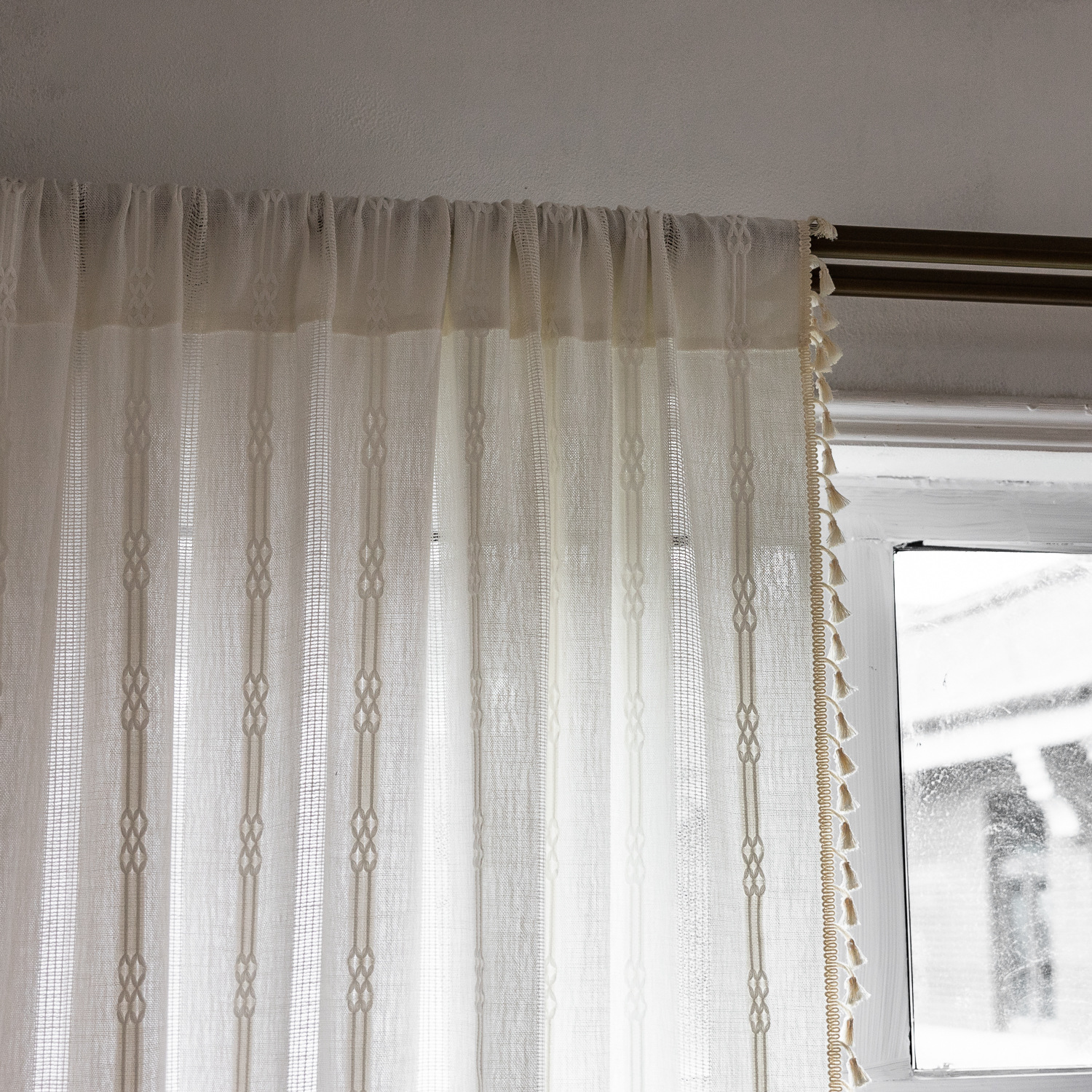 Picture of Factory cross-border special curtain finished embroidery stripe hollow brown bedroom jacquard kitchen small window short curtain