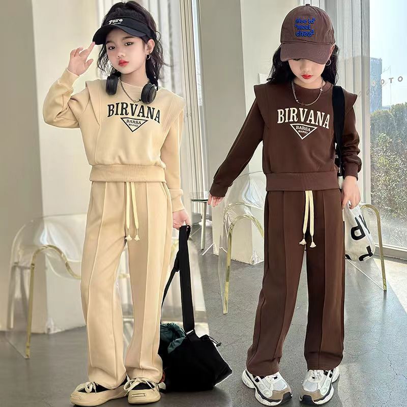 Girls' Fashion Sweatshirt suit Spring New Girls' Western Style Fashionable Korean Children's Wear Children's Spring and Autumn Sportswear