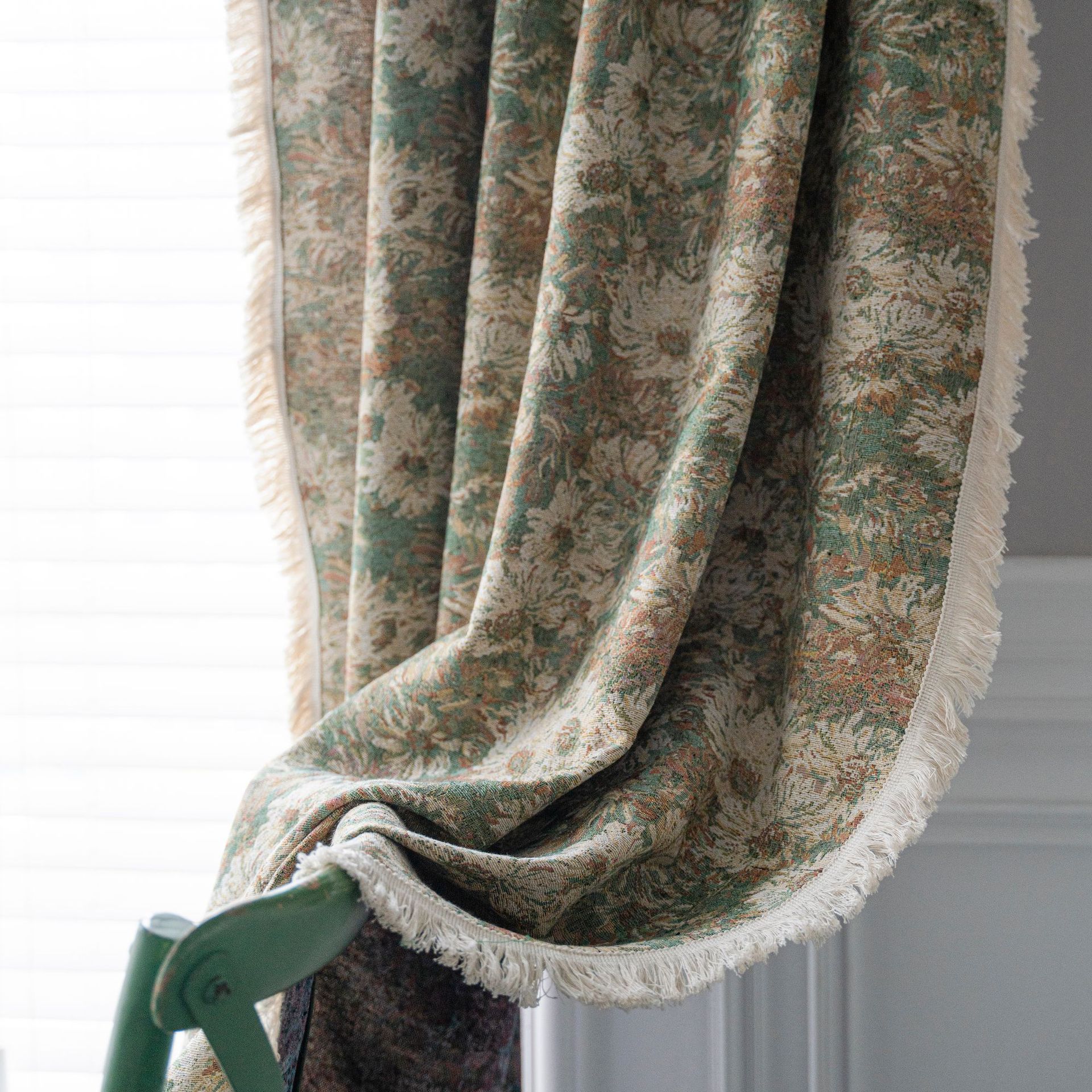 Yuman Qiyun Curtain Green Oil Painting Flower Kitchen Curtain American Country Bay Window Curtain Finished Semi-shading