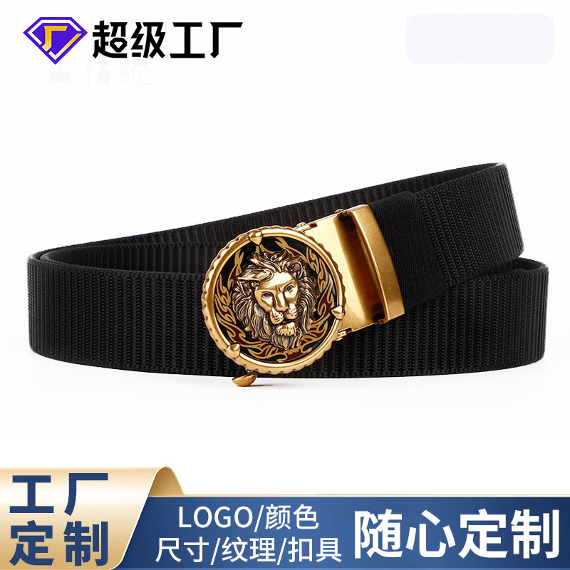 Men's Nylon Belt Outdoor Casual Pants Belt Toothless Automatic Buckle Zodiac Tiger Belt Business Youth Belt