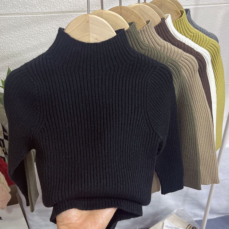 Picture of [in stock middle school boys and girls half high collar turtleneck sweater autumn and winter new children's inner base sweater Joker