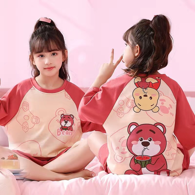 Picture of New Style Pajamas for Girls Summer Thin Air Conditioning Home Clothes for Girls 2024 New Style Short Sleeve Suit for Summer Outer Wear