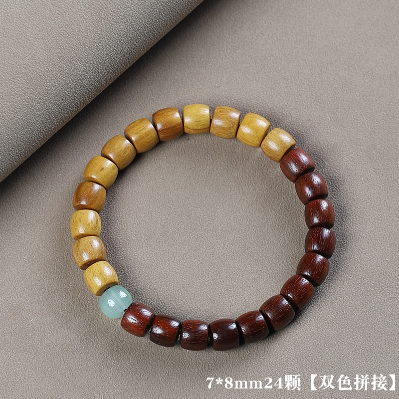 Picture of Sandalwood Straight Cut Barrel Beads Bracelet Sandalwood Rosewood Stitching Two-color Bracelet Ethnic Style Personalized Buddha Beads Literary Play Jewelry
