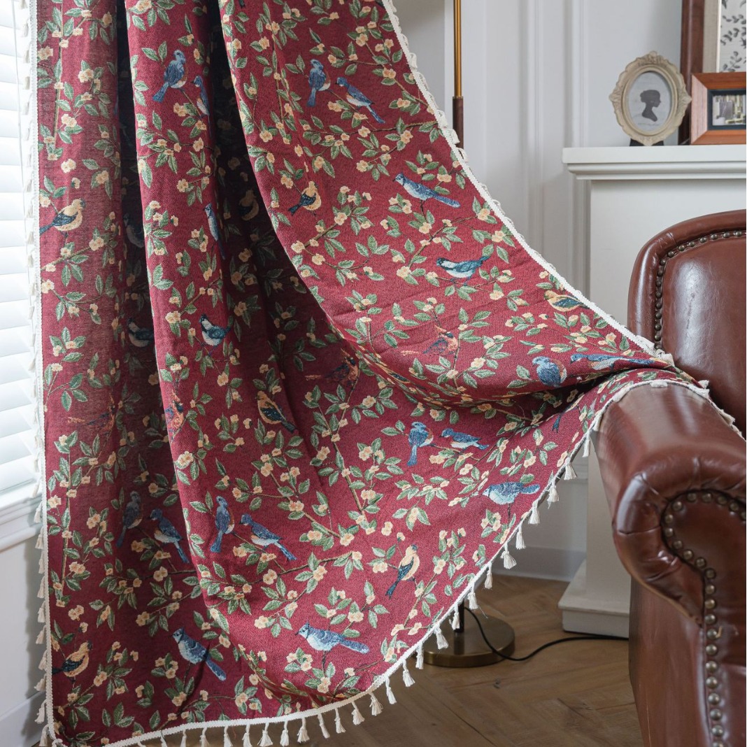 Picture of Yuman Qiyun Curtain Pink Fleshy Flower Jacquard Tassel Curtain Finished Kitchen Curtain Bay Window Semi-Shaded