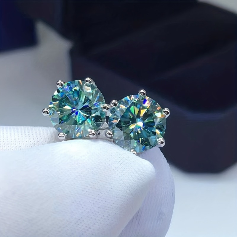Picture of Factory in stock S925 Sterling Silver Blue Green Mosan Diamond Classic Six-claw Earrings Women's Earrings Cross-border Direct Selling High-level Sense