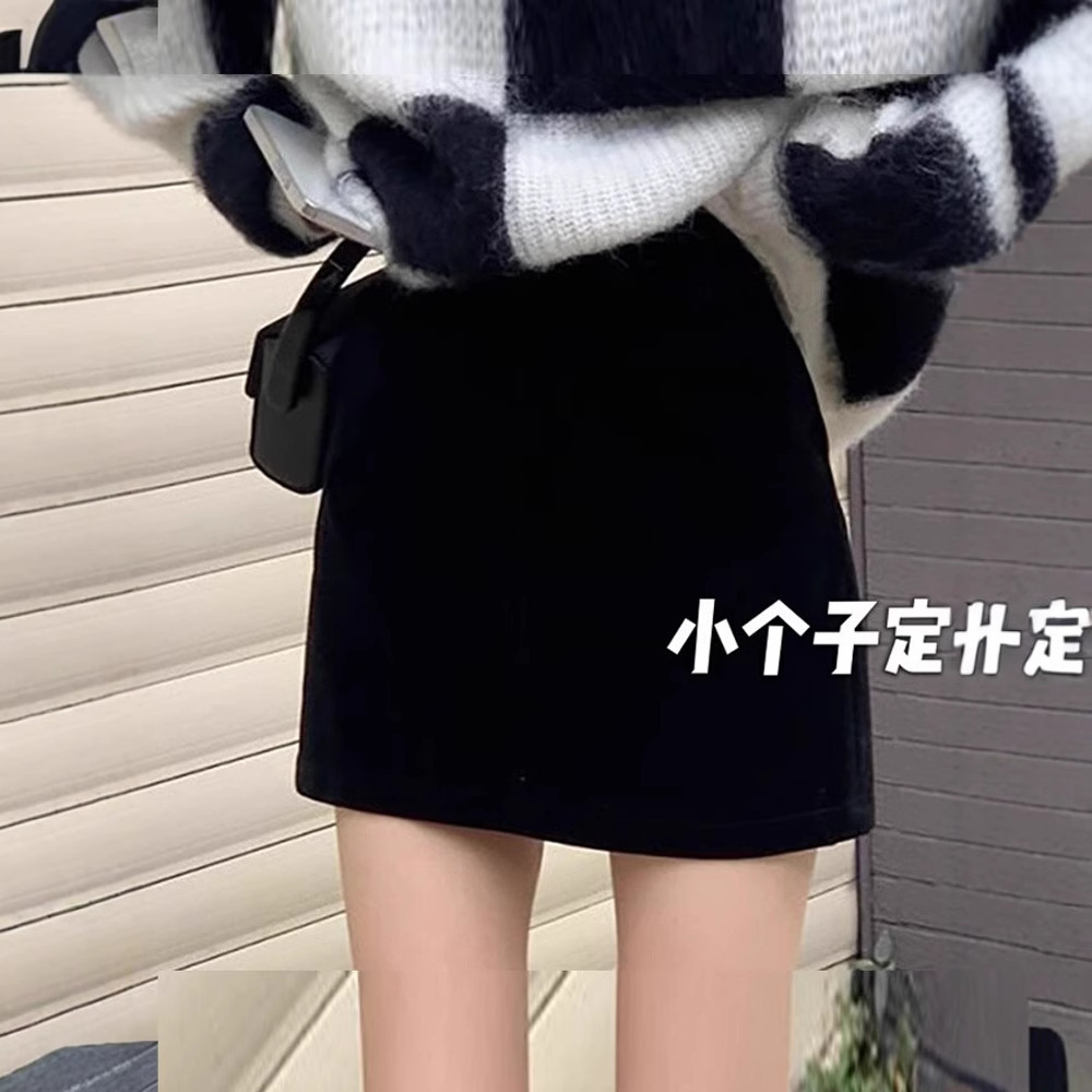 College Style Retro High Waist Woolen Skirt Women's Autumn Grey High Waist Anti-glare A- line Skirt Hip Skirt Skirt