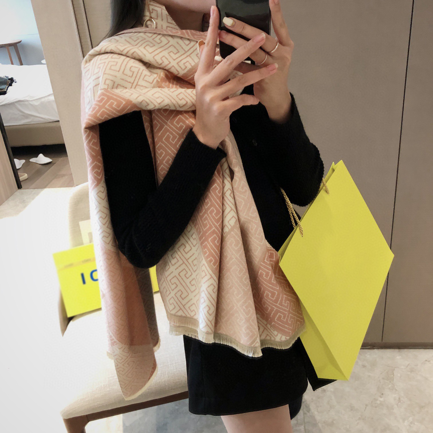 Picture of 2024 New Fashionable Big-Name Versatile Orange High-End Wool Cashmere Shawl Scarf for Women Winter Dual Use