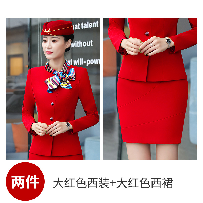 Picture of Stewardess Professional Suit for Women, Autumn and Winter Blazer Dress Set, Beautician Workwear, Hotel Front Desk Uniform, Aviation Work Clothes