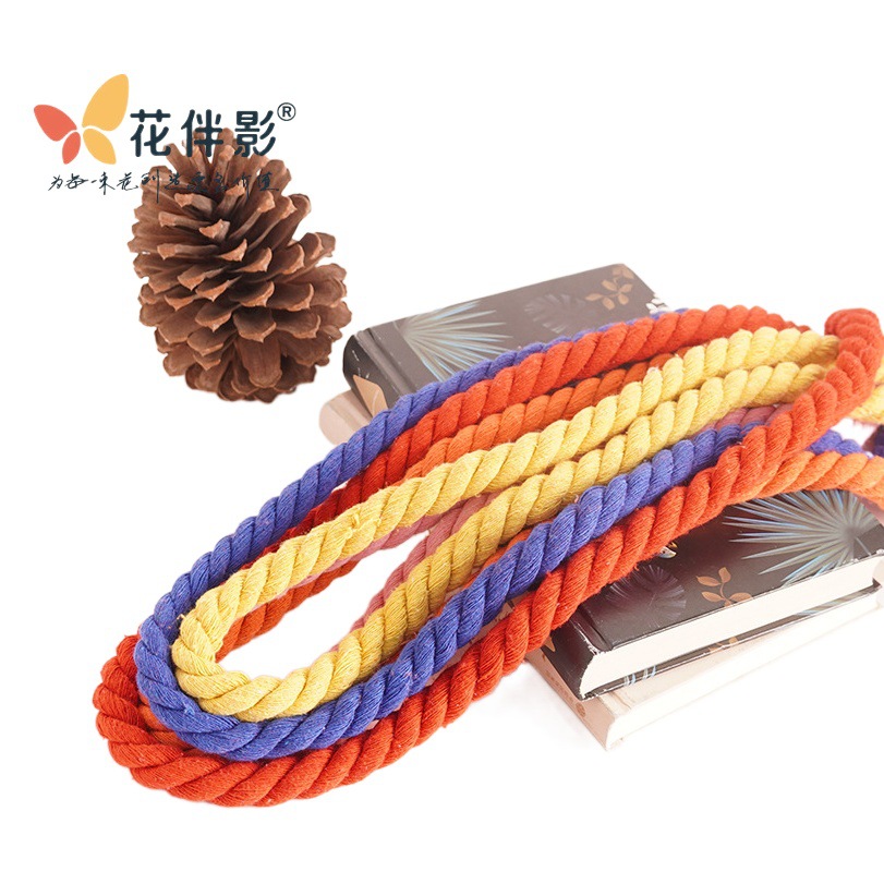 Colorful cotton rope with Flower Shadow 3-strand cotton thread ten thousand words knot New Year Chinese knot cotton thread twist rope handmade material rope
