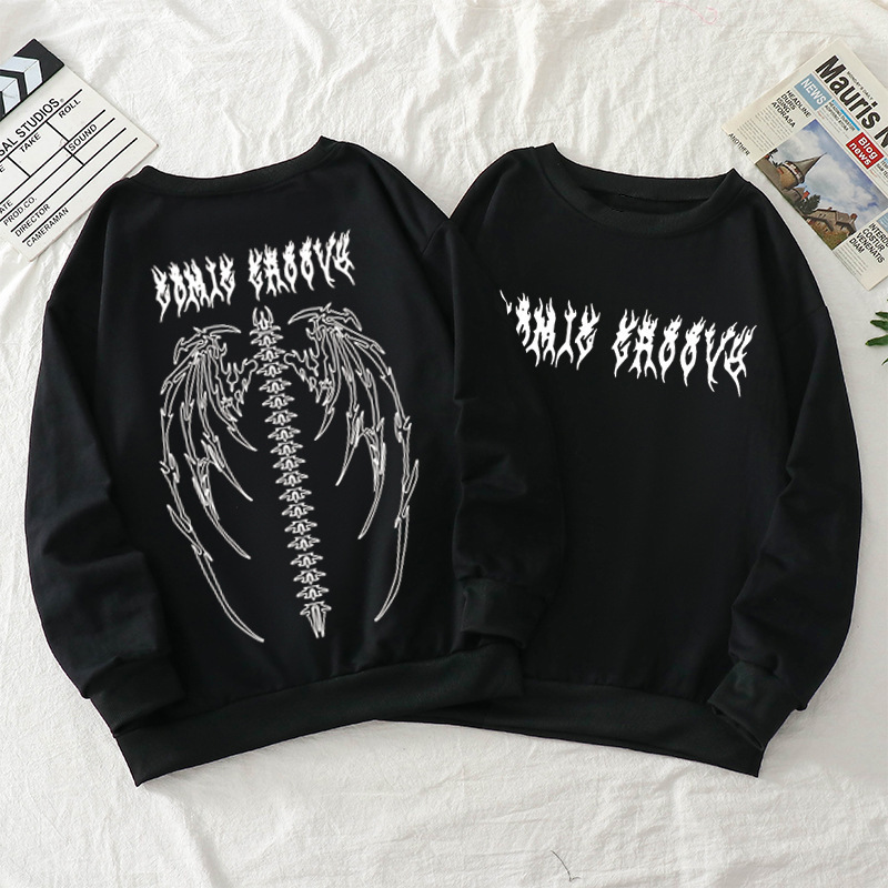 Picture of Autumn high street retro dark fashion brand y2g letter printed round neck thin sweater for men and women
