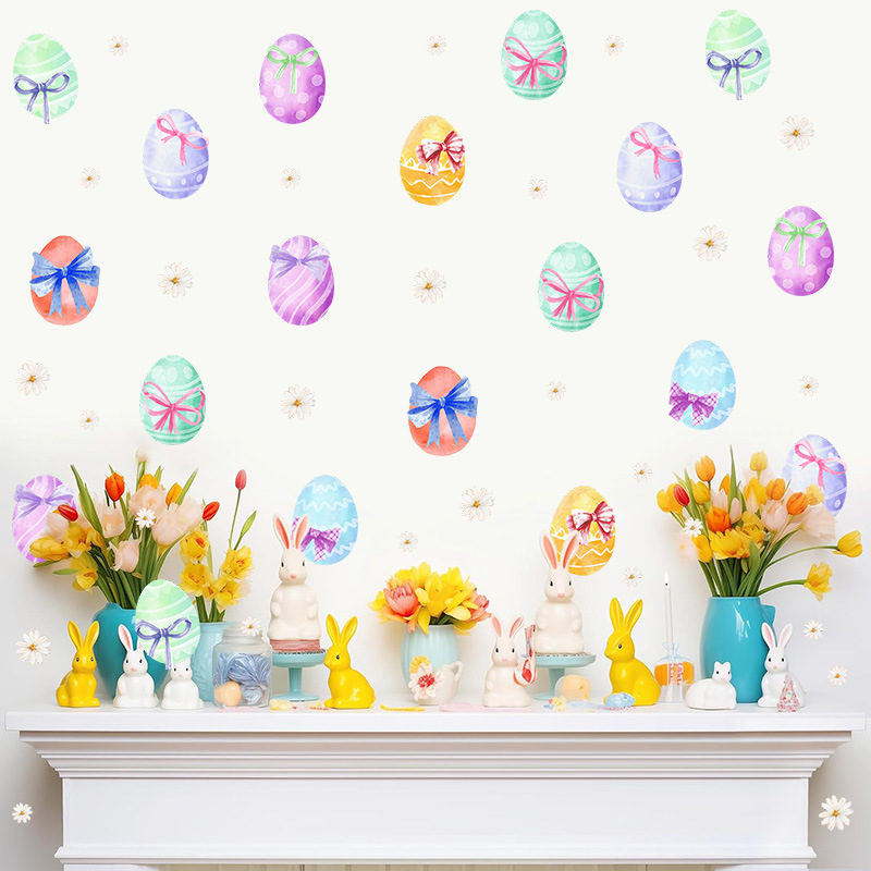 Easter window stickers pvc self-adhesive egg bow holiday refrigerator decorative stickers wall stickers cup stickers cross-border wall stickers