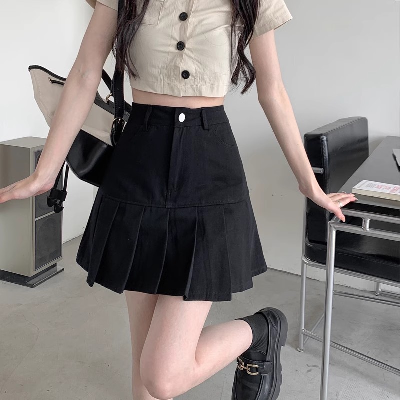 Black High Waist Skirt Women's 2024 Spring and Summer New Slim-fit All-match plus size Pleated Skirt Hip A- line Skirt