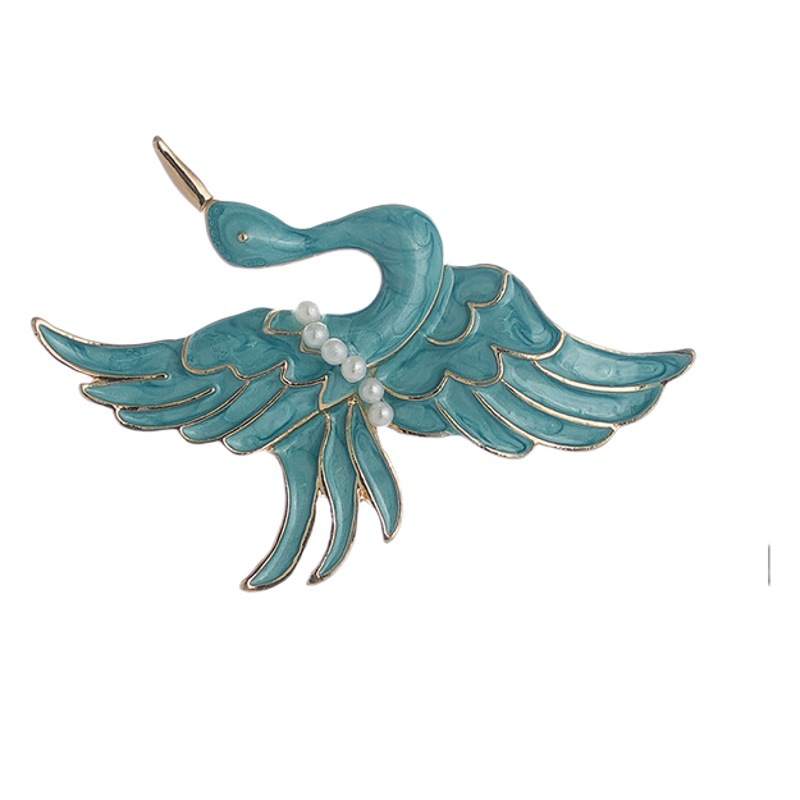 Guofeng retro blue crane brooch ladies elegant chest decoration zinc alloy brooch jewelry wholesale