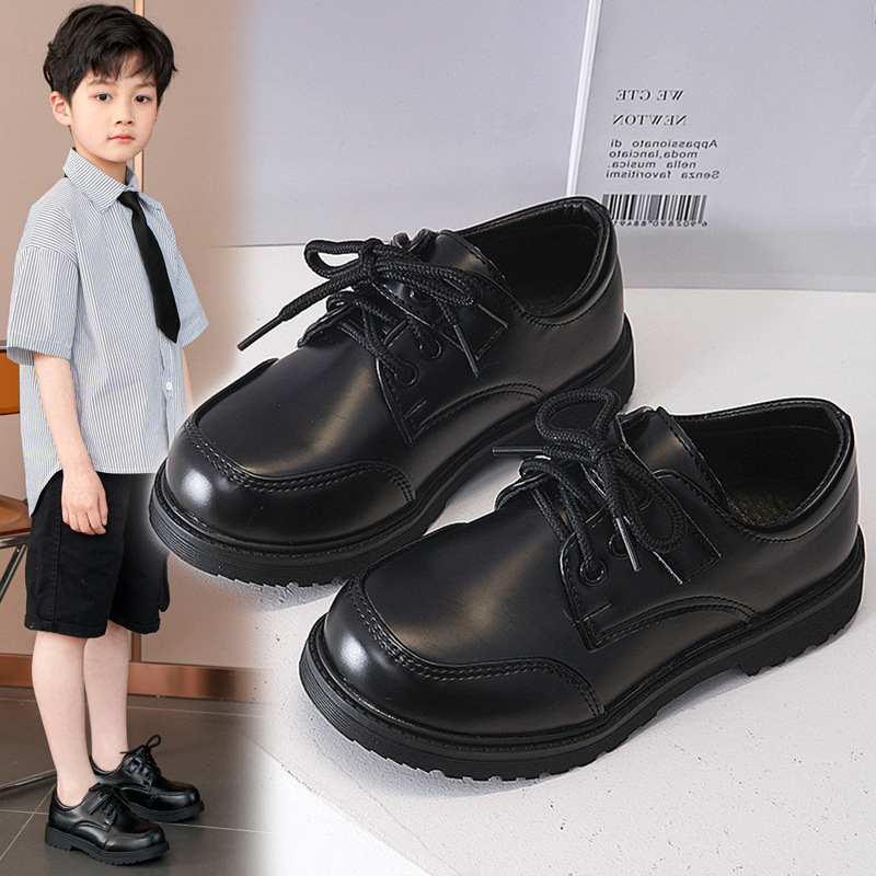 Picture of Children's Shoes, Boys' Leather Shoes, Spring & Fall 2025 New British Style Black Soft Soles, Middle-Aged and Primary School Students' Performance Shoes