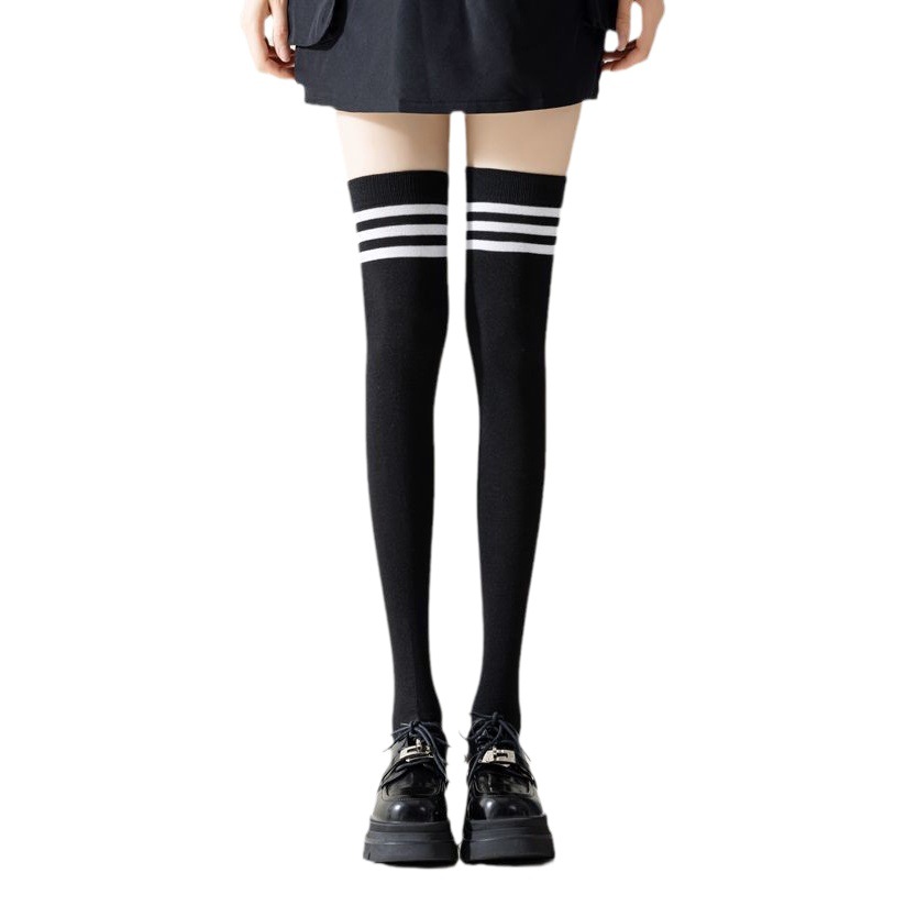 Stockings Women's Solid Color Black and White Spring and Autumn High Leg Socks Over the Knee Socks Slight Pressure Skinny Leg Socks All-match Fashion