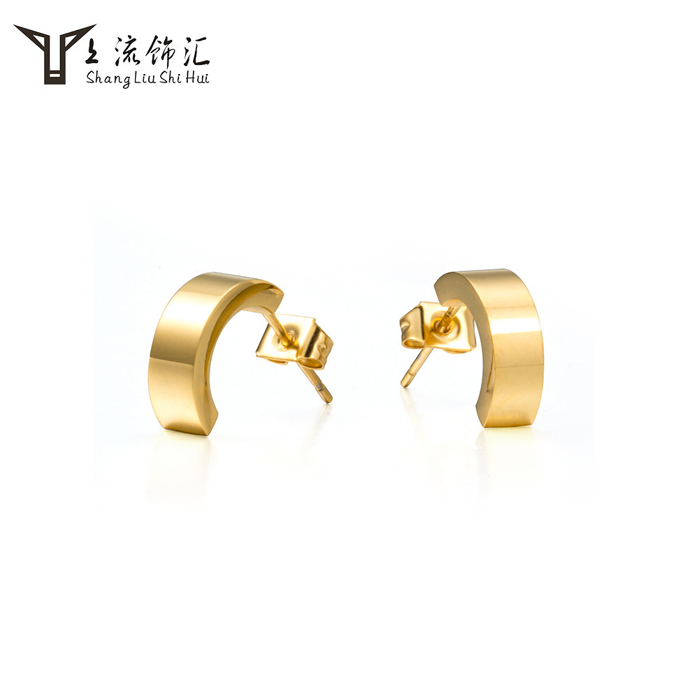 Original tide brand semi-circular earrings simple personality titanium steel earrings for men and women temperament Joker earrings earrings wholesale