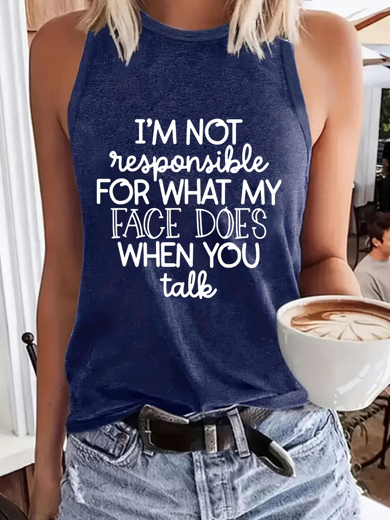AliExpress Amazon Hot Sale Letter Print Round Neck Vest Spring Summer Casual Sleeveless Top Women's Clothing